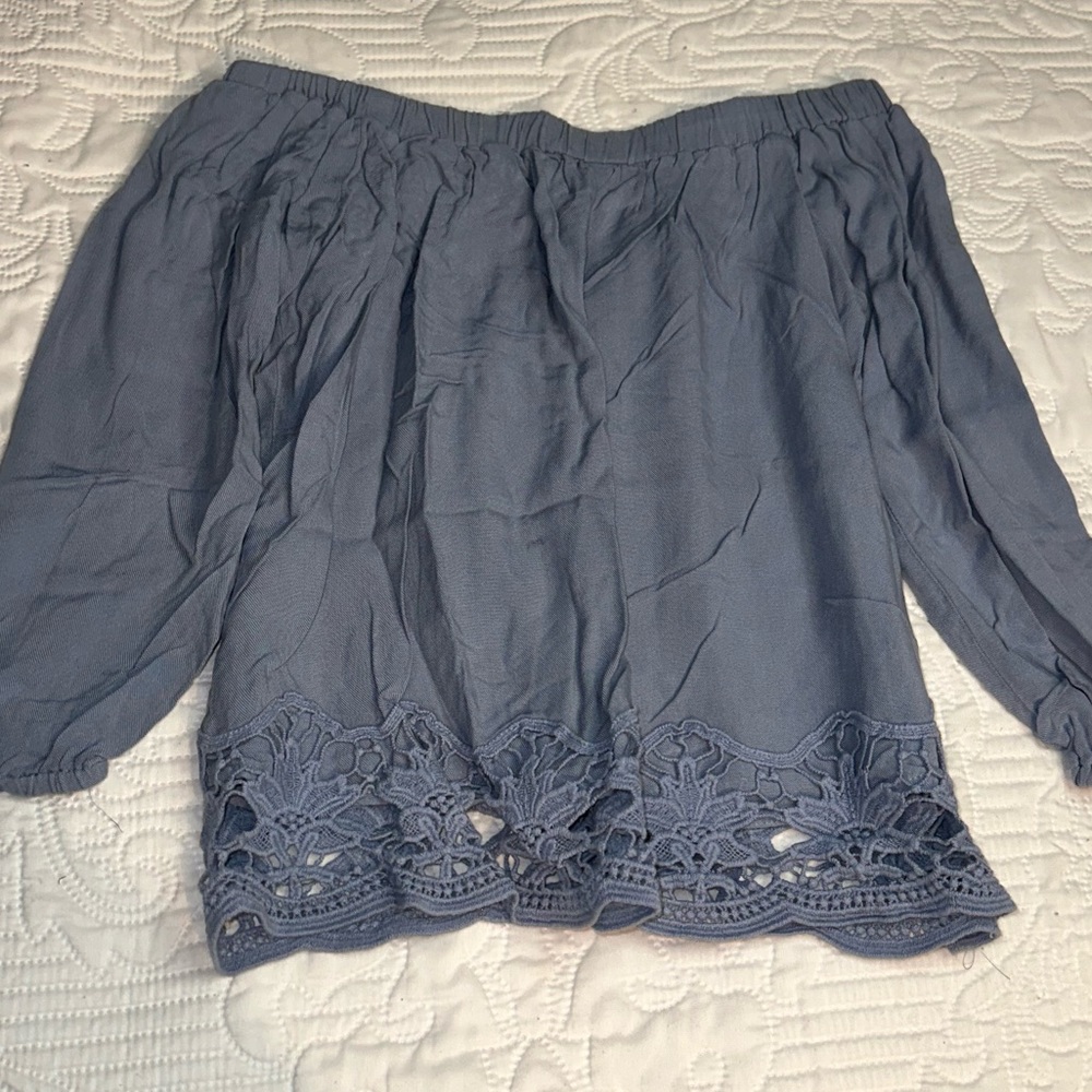 Blue Strapless Lace Bottom Top